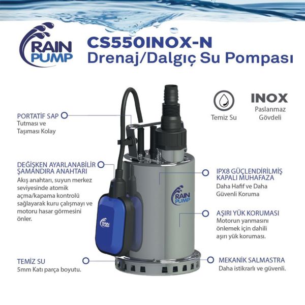 Rain Pump CS550INOX Paslanmaz Gövdeli Temiz Su Pompası 550W