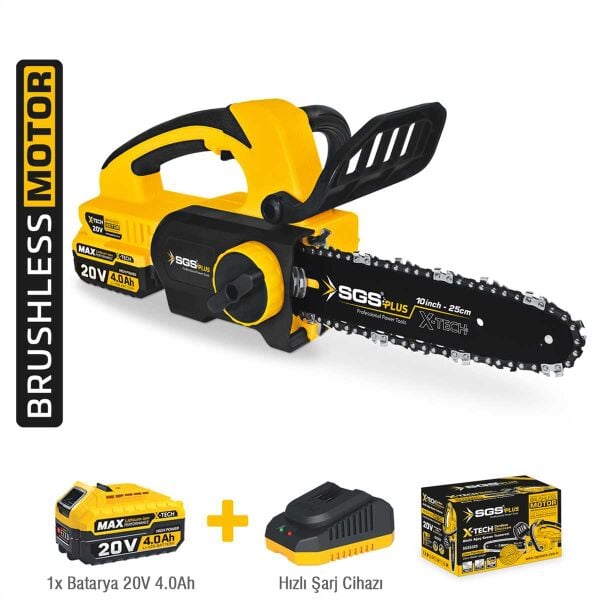 SGS SGS5320 Kömürsüz Motorlu Akülü Ağaç Kesme Testeresi | 20V 1×4.0Ah – 25 cm Pala