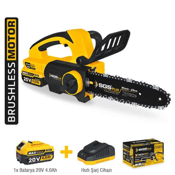 SGS SGS5320 Kömürsüz Motorlu Akülü Ağaç Kesme Testeresi | 20V 1×4.0Ah – 25 cm Pala