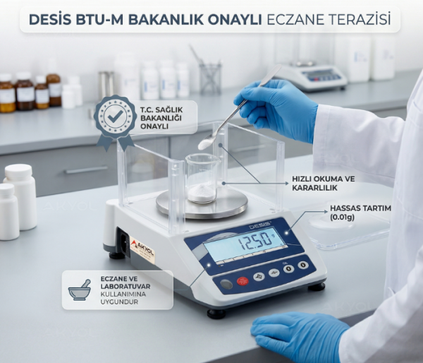 DESİS BTU-M 600 gr Dijital Eczane Terazisi – Bakanlık Onaylı, 0.01 gr Hassasiyetli, Akülü Hassas Terazi