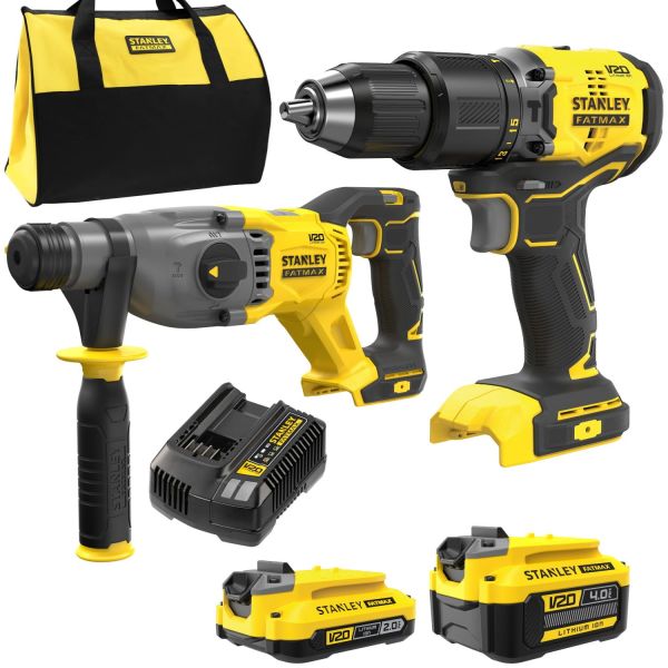 Stanley SFMCK216MDS 18V FATMAX® V20 Kömürsüz Darbeli Matkap ve SDS-Plus Kırıcı (1x4.0 Ah), (1x2.0 Ah)