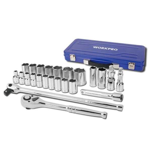 WORKPRO WP202564 1/2 İnç Cr-V Lokma Seti 24 Parça Metrik – Profesyonel Ağır Hizmet Lokma Takımı