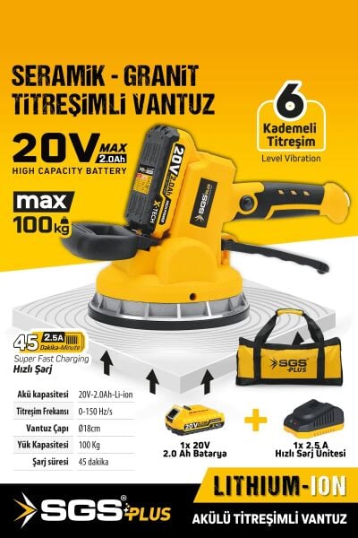SGS 5415 Akülü Seramik Granit Mermer Titreşim Vantuzu 20V -2,0 Ah