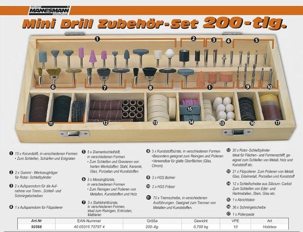Mannesmann 92568 Hobi Seti Aksesuar Kiti 200 Parça