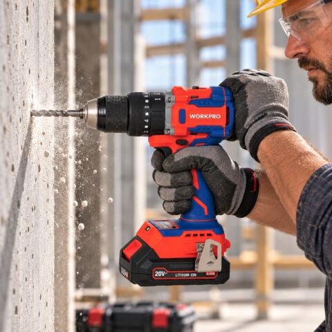 WORKPRO WP390019 20Volt 2.0Ah Li-ion 65Nm. Çift Akülü Kömürsüz Profesyonel Şarjlı Darbeli Matkap