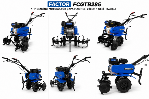Factor FCGTB285 7 HP Benzinli Motokültör Çapa Makinesi | Kayışlı 2 İleri 1 Geri Profesyonel Toprak İşleme