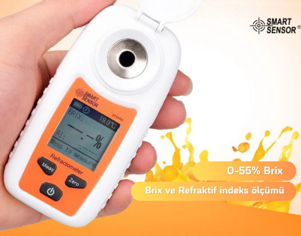 Smart Sensor ST355A Şeker Ölçer Dijital Refraktometre | Meyve Bal Şıra Gıda | 0-55 Brix