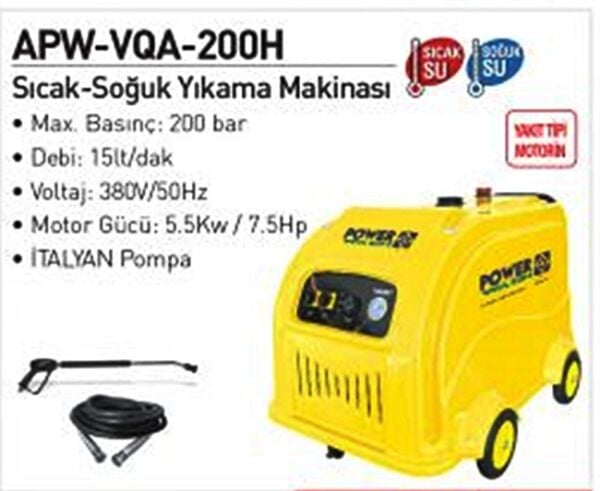 Powerwash APW-VQA-200H  Soğuk ve Sıcak Basınçlı Yıkama Makinası 200 Bar