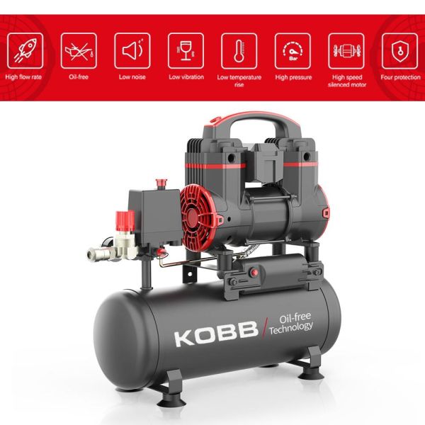 KOBB KBK8S 8 Lt.Yağsız Sessiz Taşınabilir Hava Kompresörü 1.2HP-8Bar