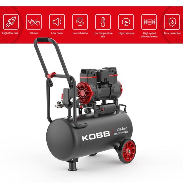 KOBB KBK25S 25Lt Yağsız Sessiz Taşınabilir Hava Kompresörü 1.7HP - 8Bar