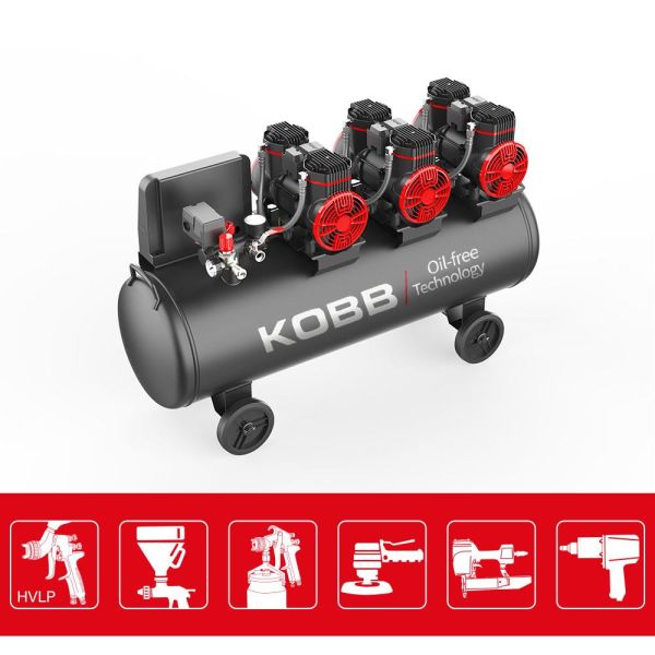 KOBB KBK100S 100 Lt Üç Motorlu Yağsız Sessiz Taşınabilir Hava Kompresörü 6.0HP -8Bar