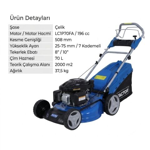 Factor Loncin Motorlu 51 cm Şanzımanlı Benzinli Çim Biçme Makinesi - Kendinden Yürür