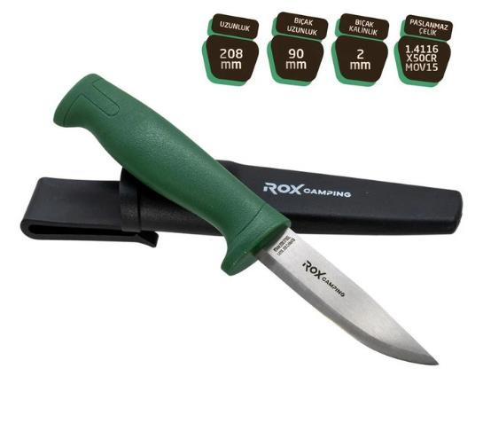 Rox Camping 0319 Bushcraft Eco Paslanmaz Çelik Kamp Bıçağı (Yeşil)