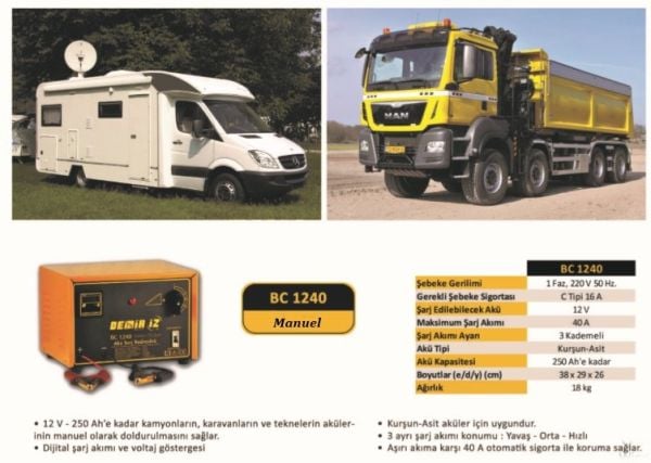 Demiriz BC 1240 Manuel 3 Kademeli Akü Şarj Redresörü 250 Ah