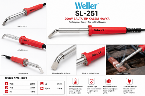 Weller SL251 200W Balta Tip Kalem Havya 20 mm | Profesyonel Sanayi Tipi Lehim Havyası