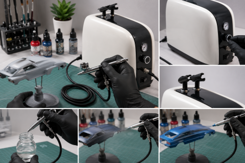 Rox 0067 Profesyonel Airbrush Kompresör Mini Boya Tabancası Seti