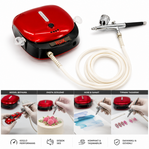 Rox 0066 Akülü Airbrush Kompresör Mini Boya Tabancası Seti