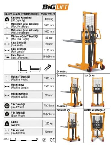 Biglift RM-SFH10 Sabit Çatal İstif Makinası 1000 Kg