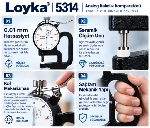 Loyka 5314 Analog Kalınlık Komparatörü 0.01 mm Hassasiyetli