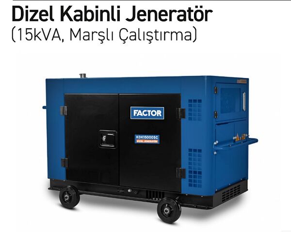 Factor KDK15000SC Dizel Jeneratör 15 kVA | Monofaze, Marşlı, Dijital Göstergeli, Kabinli