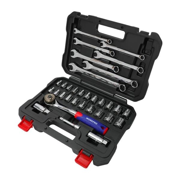 WORKPRO WP202528 3/8’’ Lokma ve Kombine Anahtar Takımı | 32 Parça Metrik/İnç Cr-V Profesyonel