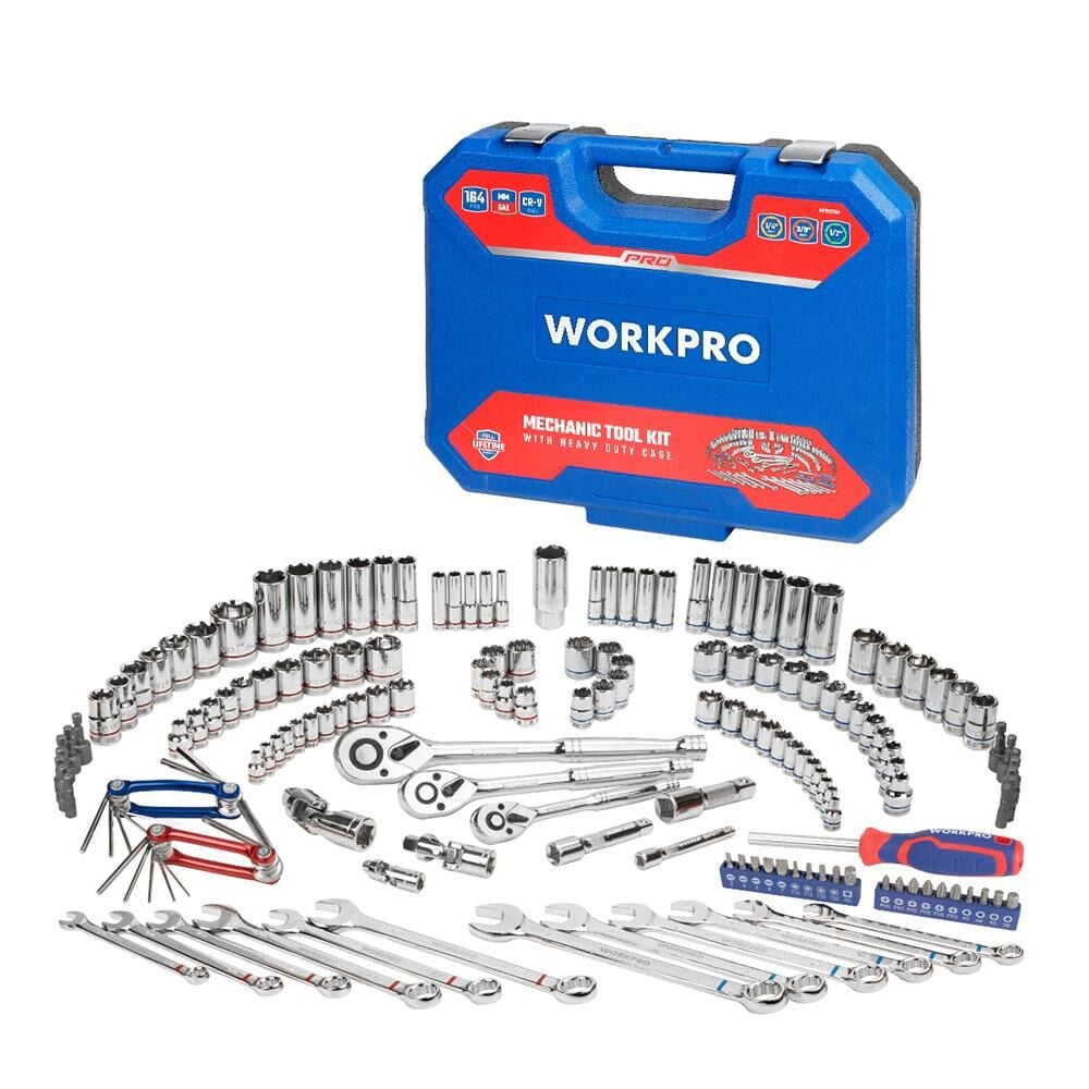 WORKPRO WP202530 Lokma ve Kombine Anahtar Takımı Metrik / İnch 164 Parça | 1/4'' 3/8'' 1/2'' Cr-V