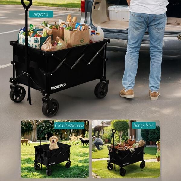 WORKPRO WP285015 Katlanabilir Taşıma Arabası 80 Kg | 4 Tekerlekli Ağır Hizmet El Arabası