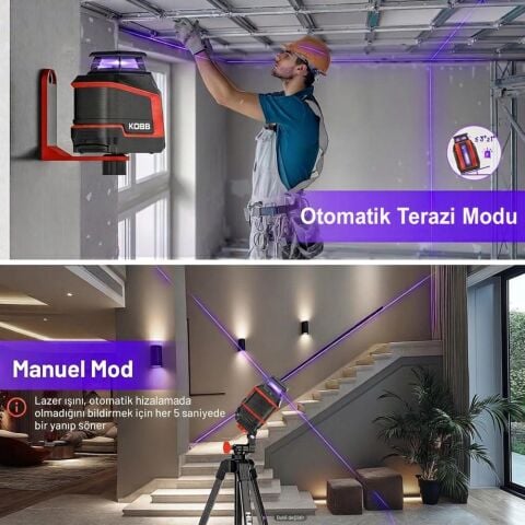 KOBB KBL30P 3.7V Li-ion Yatay 360° ve Dikey Otomatik Hizalamalı Mor Işık Profesyonel Çizgi Lazer