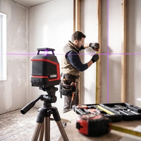 KOBB KBL30P 3.7V Li-ion Yatay 360° ve Dikey Otomatik Hizalamalı Mor Işık Profesyonel Lazer+Tripod