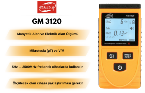 Benetech GM3120 Manyetik Alan ve Elektrik Alan Ölçer | EMF Ölçer