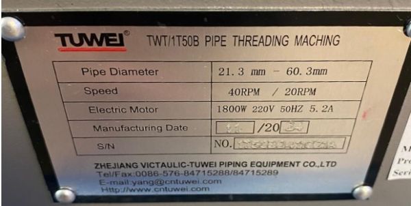Tuwei  TWT-1T50B Tezgah Tipi Boru Paftası Manuel Kafa 1/2''-2''