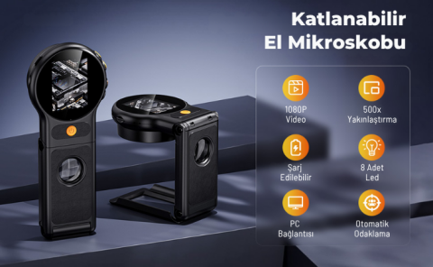MG379 Dijital Ekranlı Katlanabilir Mikroskop 500X - PC Bağlantılı Fotoğraf & Video Kayıt Özellikli