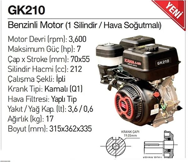 Kama By Reis GK210 Benzinli Motor 7 HP İpli Kamalı