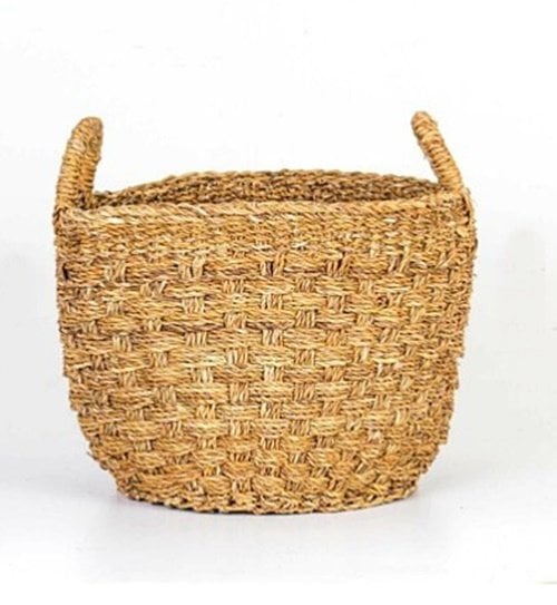Evagon Kulplu Yuvarlak Şık Hasır Sepet 24x22cm
