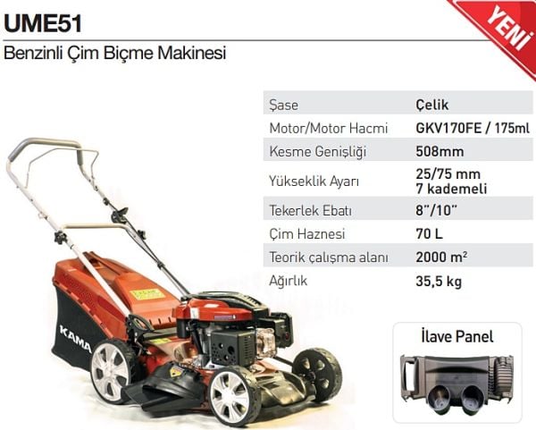Kama By Reis UME51 Benzinli İtmeli Çim Biçme Makinası 51 cm