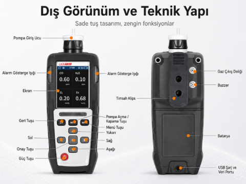 CEM GD-3806 Profesyonel Pompalı 4’lü Gaz Ölçüm Cihazı | O₂, CO, H₂S ve LEL