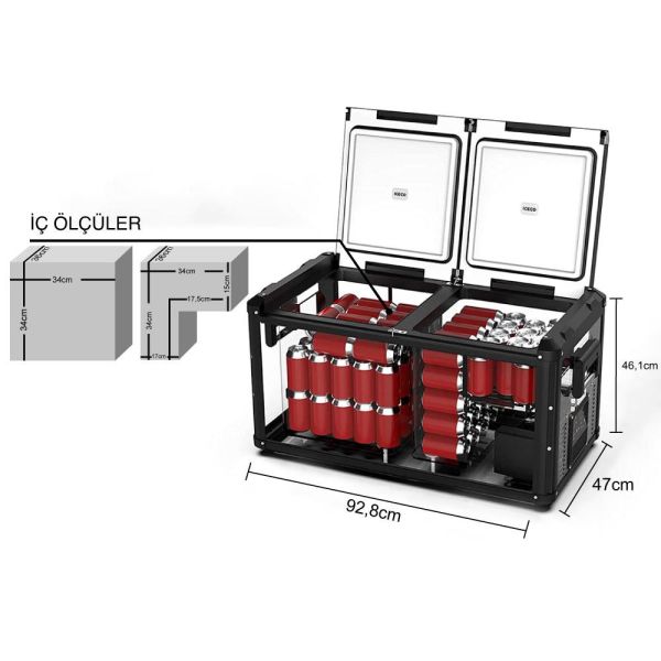 ICECO 75 Litre Çift Bölmeli Kompresörlü Oto Buzdolabı/Dondurucu 12/24Volt 220Volt