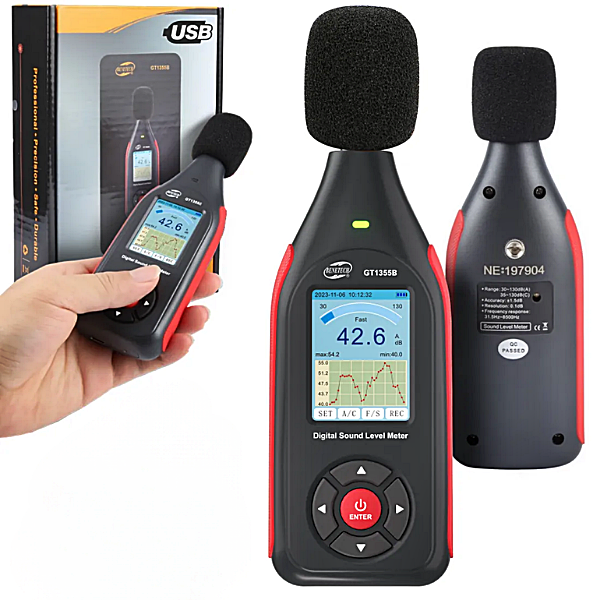 Benetech GT1355B Kayıt Yapabilen Ses Ölçer 30–130 dB | Renkli Ekranlı, Şarjlı Profesyonel Desibel Ölçer