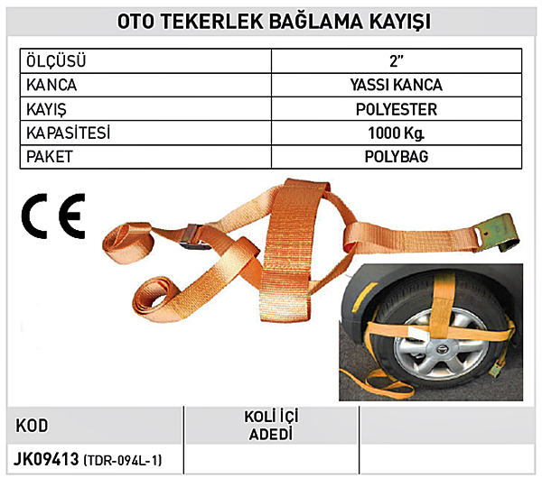 Jun Kaung JK09413 Oto Tekerlek Bağlama Kayışı 2''/1000 KG