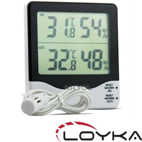 Loyka Sıcaklık ve Nem Ölçer İç/Dış Ortam 1.5 m Kablolu H300