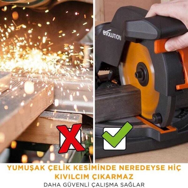 Evolution R255SMS-DB+ Kızaklı Gönye Testere 255 mm – Çift Eğimli, 2000 W, 2600 Dev/Dak