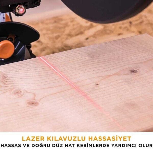 Evolution R255SMS-DB+ Kızaklı Gönye Testere 255 mm – Çift Eğimli, 2000 W, 2600 Dev/Dak