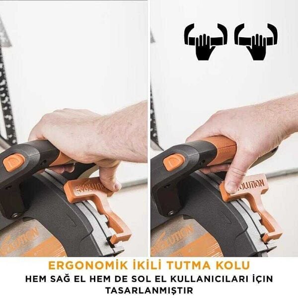 Evolution R255SMS-DB+ Kızaklı Gönye Testere 255 mm – Çift Eğimli, 2000 W, 2600 Dev/Dak