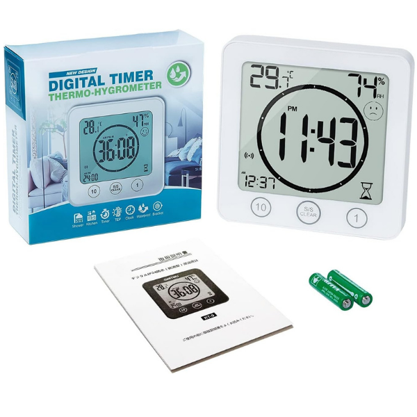 KT9 Dijital Zamanlayıcı Isı Nem Saat Göstergeli | Vantuzlu Mıknatıslı Timer