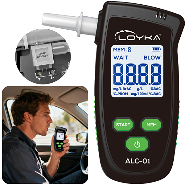 Loyka ALC-01 Üflemeli Dijital Alkol Metresi 0–2.00 ‰PROM | Profesyonel, Sesli Uyarılı, Hızlı Ölçüm