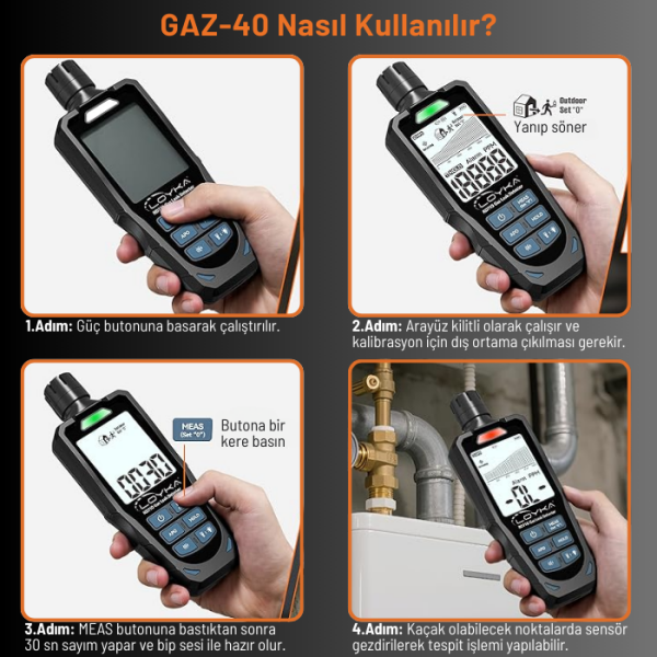 GAZ-40 Yanıcı Gaz Kaçak Dedektörü – Japon Figaro Sensörlü, Hassas Profesyonel Kullanım