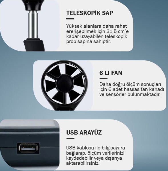 Benetech GM8902+ Plus Hava Hızı ve Hava Debisi Ölçer