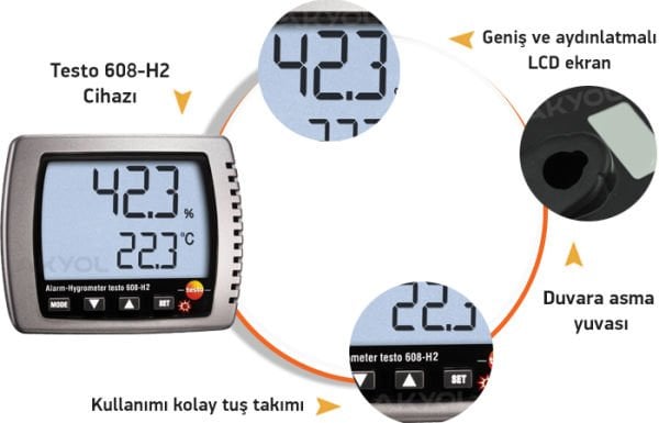 Testo 608-H2 Sıcaklık ve Nem Ölçer (ÇOK HASSAS) ALARMLI