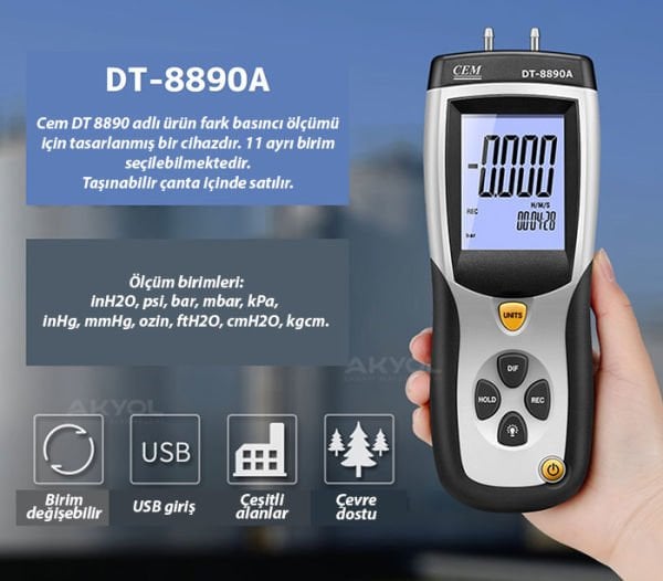CEM DT8890 Manometre Fark Basınç Ölçer