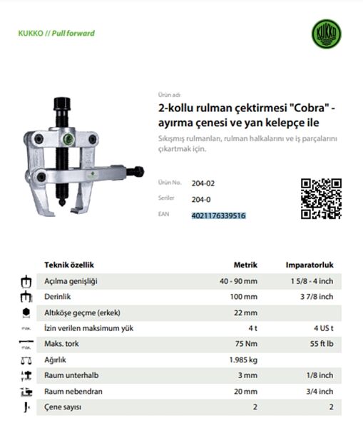 Kukko 204-02 Yandan Destekli Çektirme 100 mm